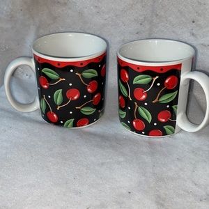 Mary Engelbreit Set Of Two Cherry Design Coffee Mugs